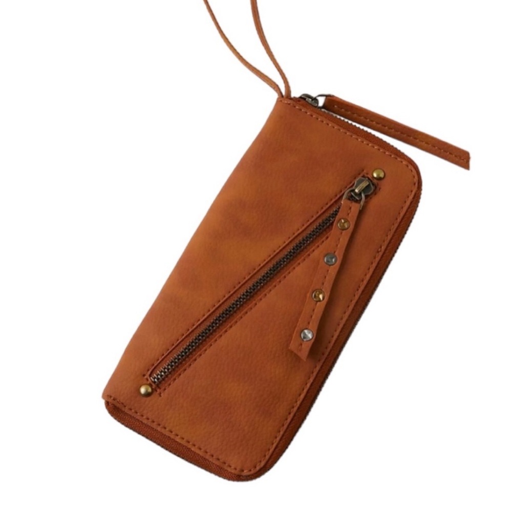 Free People Distressed Vegan Leather Wallet Boho Brown Cognac New